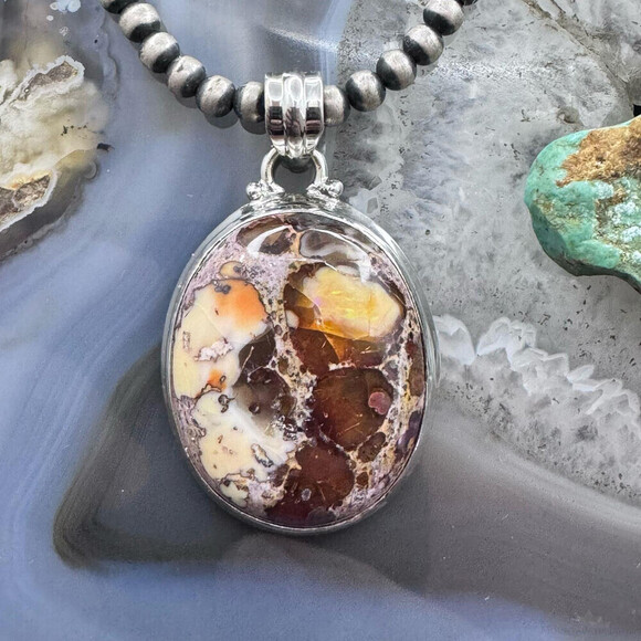 Sterling Silver Southwestern Style Oval Mexican Fire Opal Pendant For Women - Picture 1 of 10